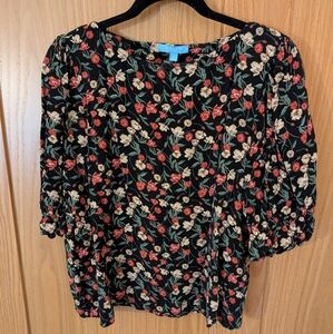 Floral Black and Red Women's Top